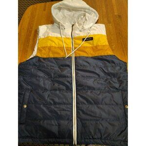 The Great pnw pioneer puffy ski  vest removable Hood Orange white yellow blue nw